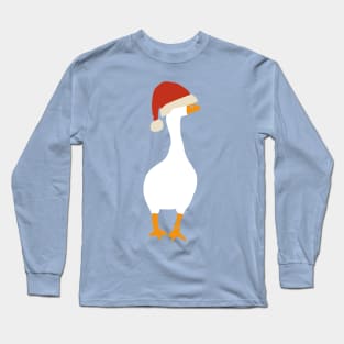 Minimal Abstract Christmas Goose Gamer in Santa Hat Long Sleeve T-Shirt